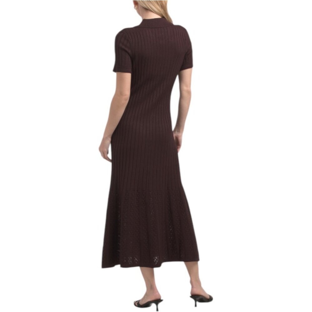 ELIE TAHARI Short Sleeve Collared Button Down Fit And Flare Maxi Dress - Picture 2 of 5